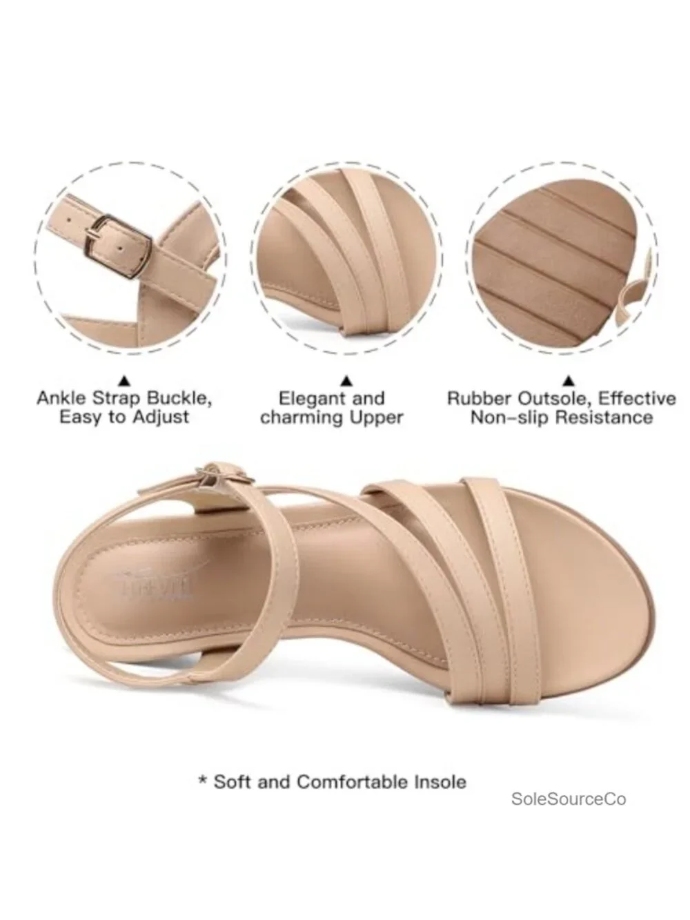 Women's Dressy Wedge Sandals with Arch Support and Ankle Strap - Comfortable